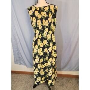 Jamie Brooke sleeveless  floral dress yellow on black
